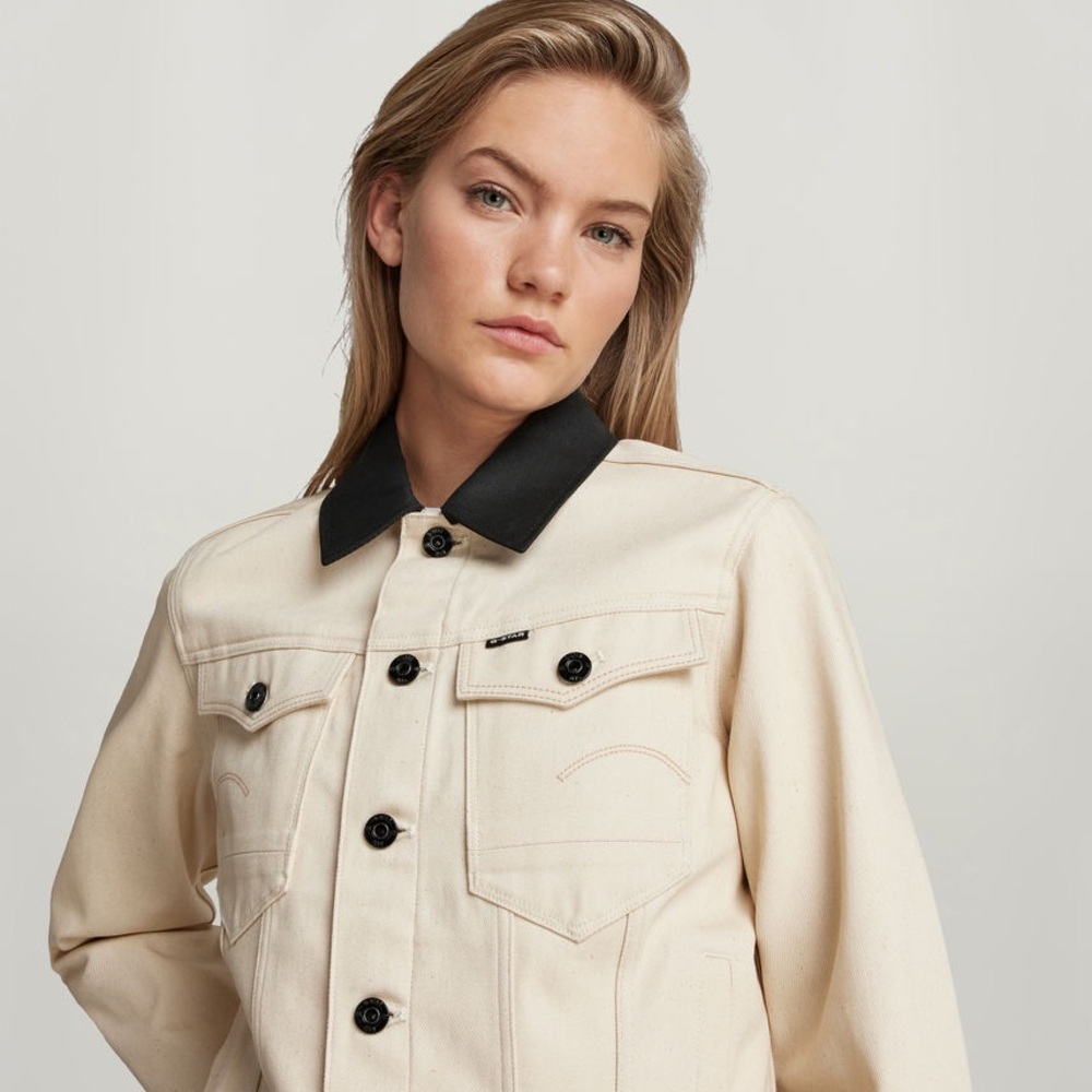 G-Star RAW | ARC 3D Ecru Denim Jacket | Cream & Black Collar | Women’s M | NWT